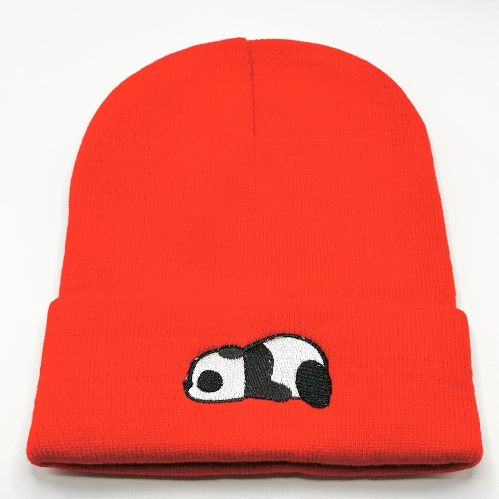Panda Sleeping Animal Cartoon Beanie Hat Cap Knit Cuff Red Fashion Casual